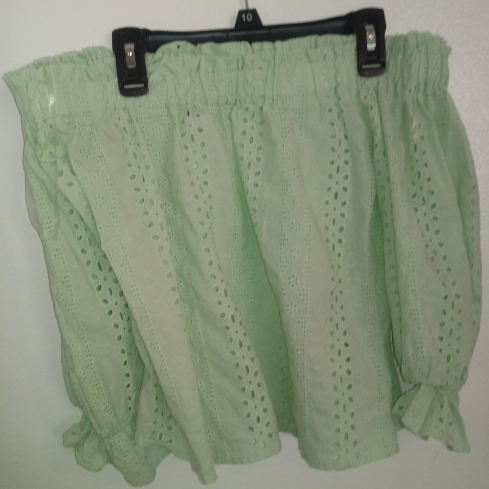 Lime turqouise off the shoulder short shirt